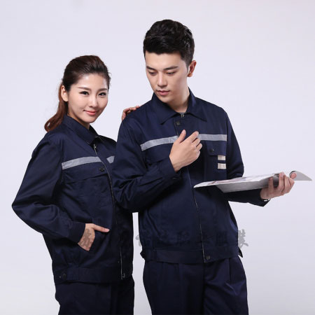 藏青拼米色涤棉线卡冬季厂服AC090-DJ